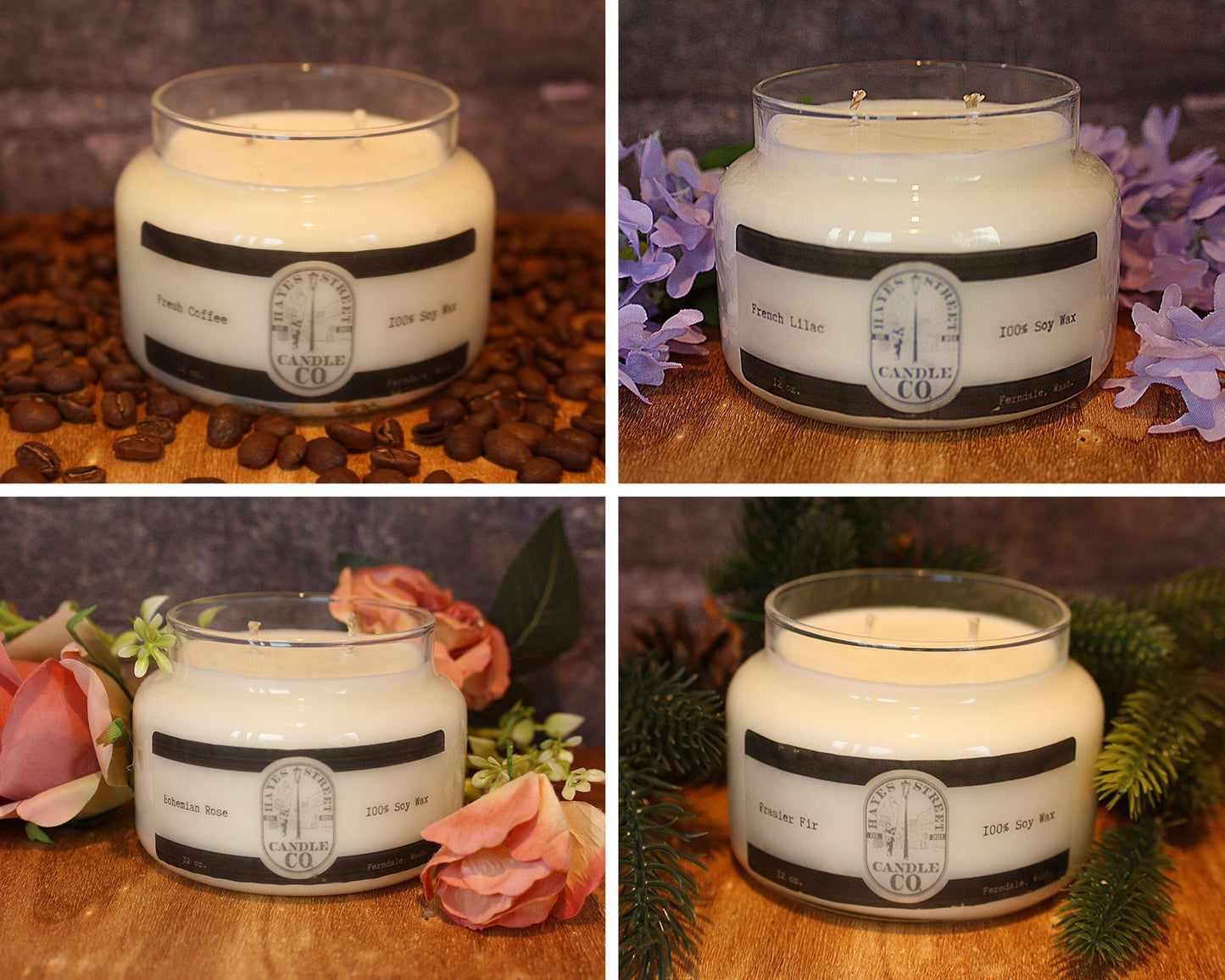 Set of Four Apothecary Jar Candles - 12 oz - 100% Soy Wax - Choose 4 and Save