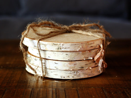 Birch Coasters - Oven Dried - White Birch from Minnesota - Set of 4